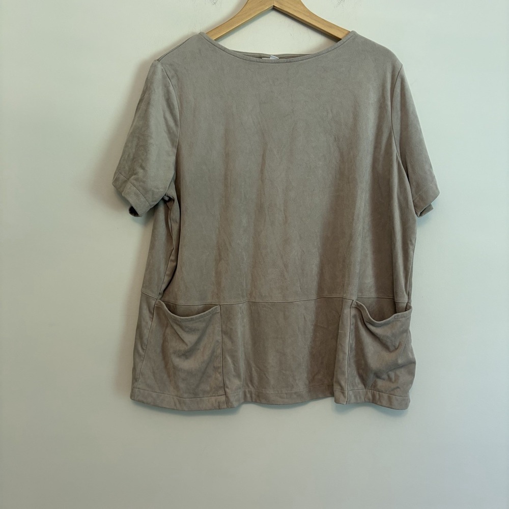 J. JILL XL Faux Suede Tee Tunic Pockets Minimalist Taupe Neutral Lagenlook